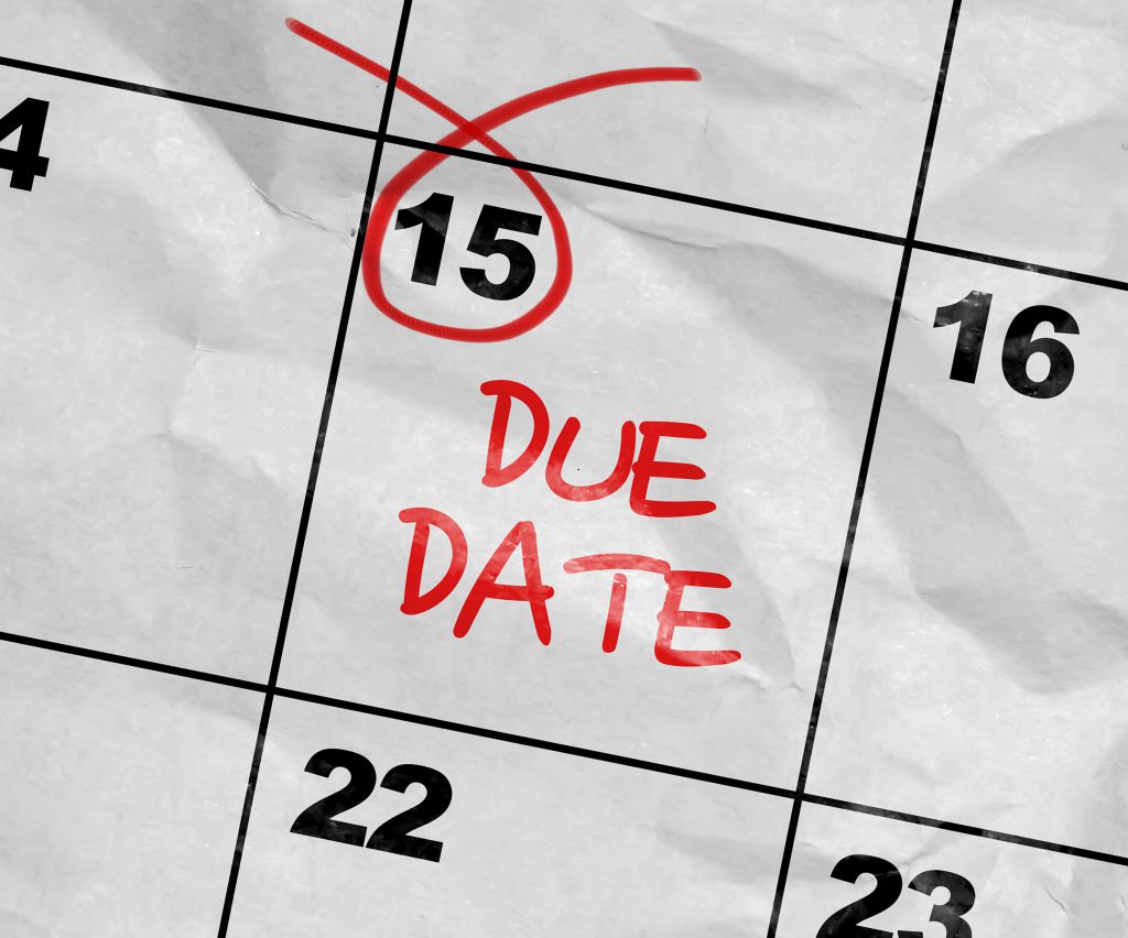 Due date circled in red on a calendar.